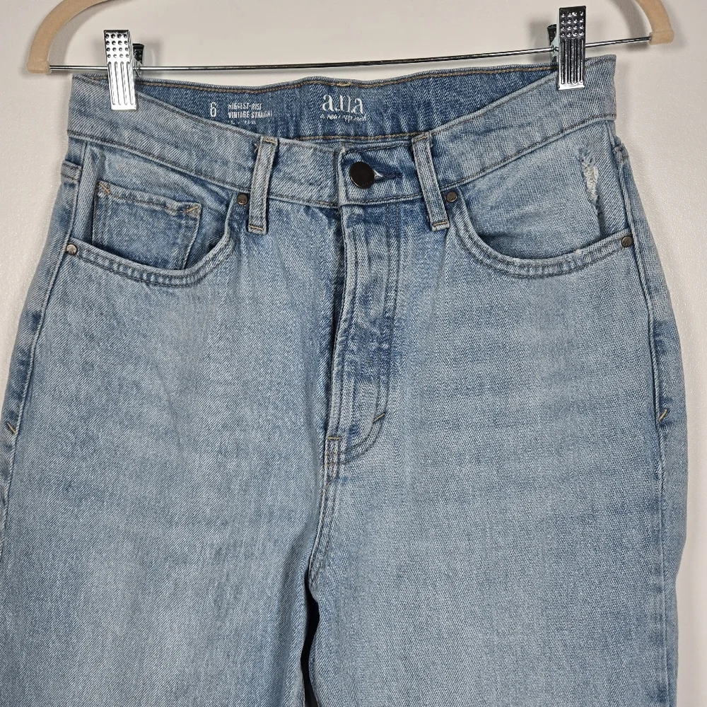 a.n.a. High Rise Vintage Straight Leg Distressed Button Fly Denim Jeans Size 6
